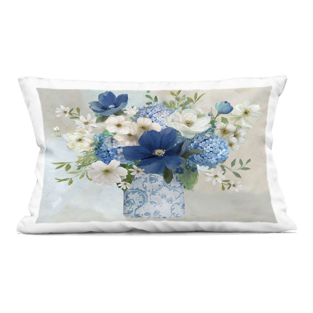 Stupell Industries Bouquet in Elegant Patterned Vase Decorative Printed Pillow design by Nan, 14 x 7 x 20